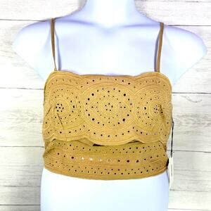 NWT Jason Wuu size 10 Linen eyelet tan crop top cami coquette corset cottage